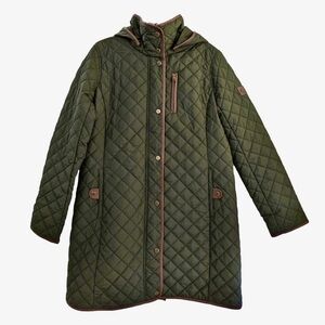 RALPH LAUREN Olive Quilted Riding Jacket with Brown Faux Leather Accents Sz MED
